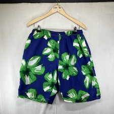 Retro 80s Hawaiian Hibiscus Swim Trunks Mens Large Floral Swimwear Lined