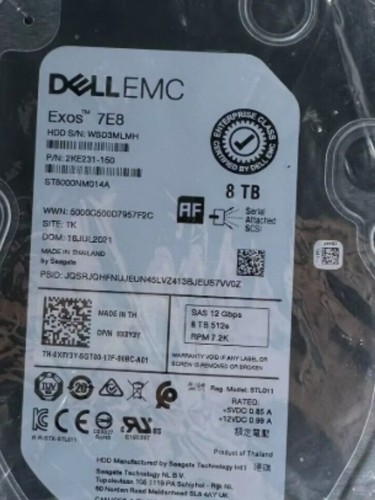 X8Y3Y X8Y3Y DELL EMC 8TB 7.2K SAS 3.5" 12Gb/s HDD Hard Drive 14/15/16G KIT - Picture 2 of 4