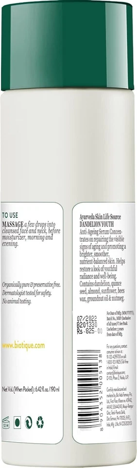 Biotique Dandelion Youth Anti-Ageing Serum| Ayurvedic and Organically 40ml - image 2 of 4