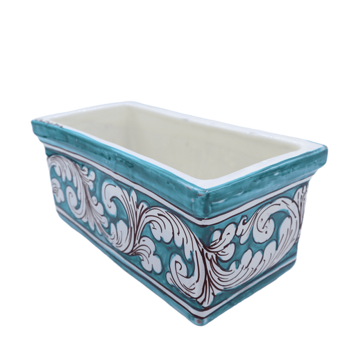 Cassetta vaso rettangolare in Ceramica Caltagirone, decoro barocco bianco fondo - Picture 4 of 25