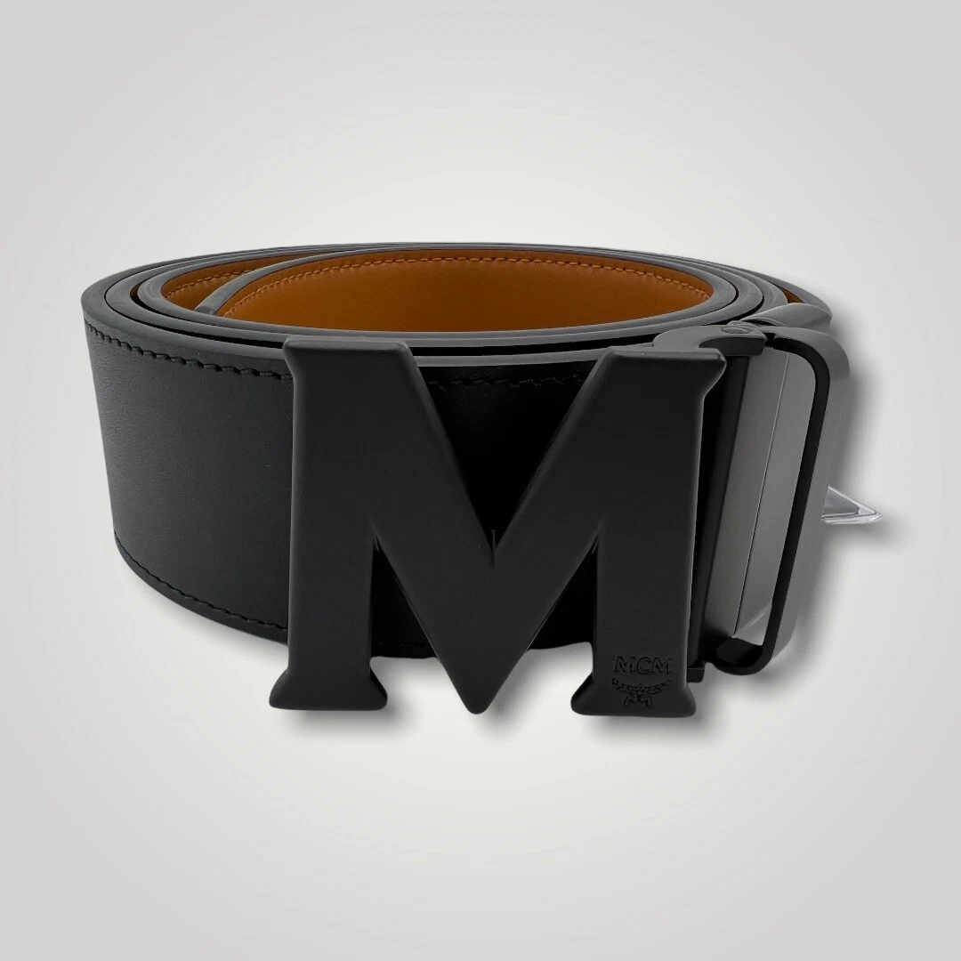 Adjustable Reversible Black MCM Belt with Black Buckle