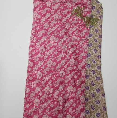 Embroidered Indian Scarf Sari silk scarf pink purple green flowers - Picture 9 of 12