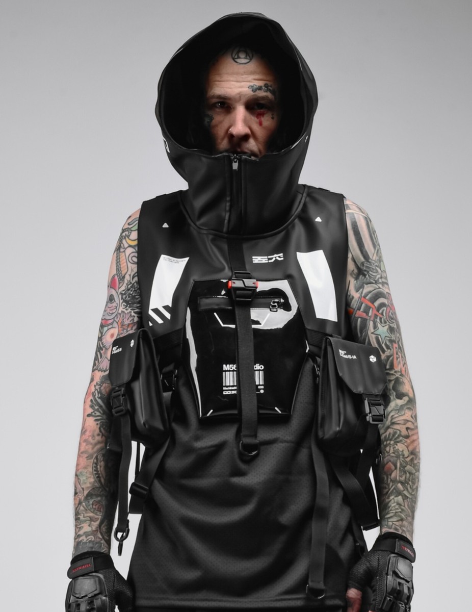 Men's Black Crop Jacket Vest Hoodie Full Zip Rugged Machine56 ARM