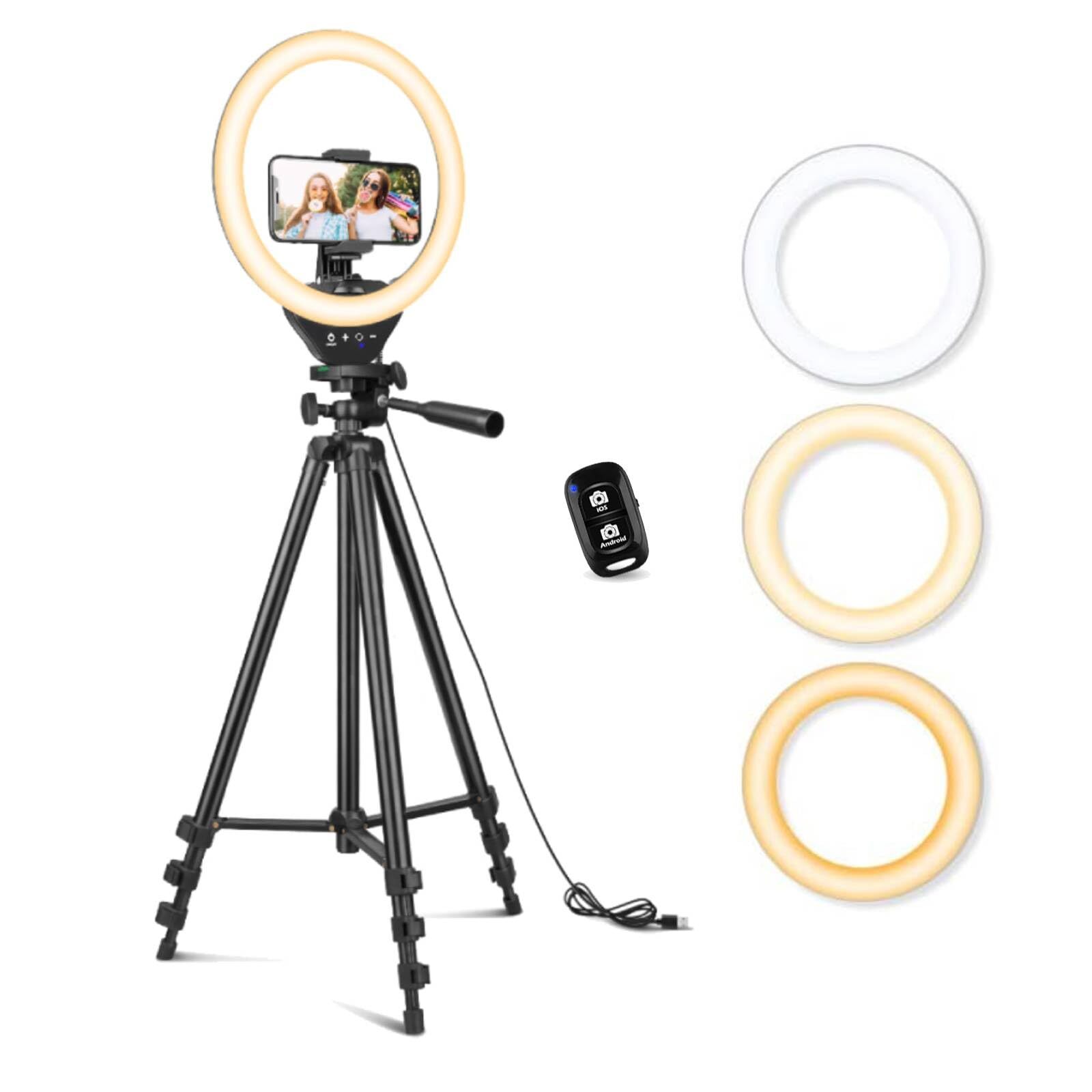 10'' Ring Light With 50'' Extendable Tripod Stand Led Circle Lights With Phone H-image