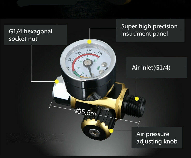 G1/4 Spray Paint Gun Air Pressure Regulator Spray Gun Pressure Gauge 0-0.10 Mpa - Image 2 of 4