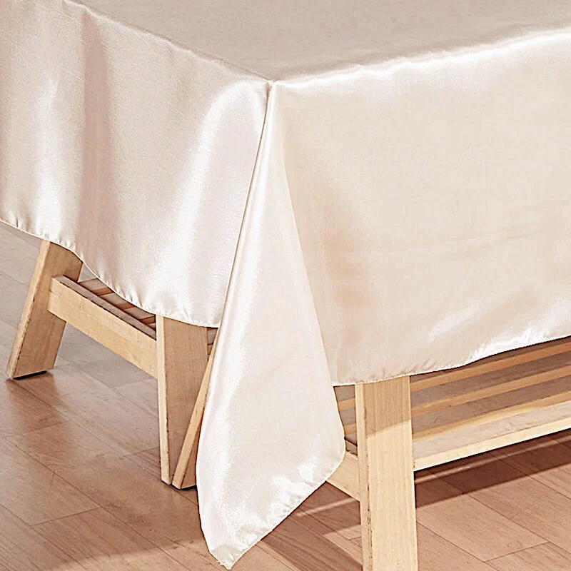 Beige 60x102" RECTANGLE Satin TABLECLOTH Light Gray Party Home Banquet Linens - Image 4 of 4