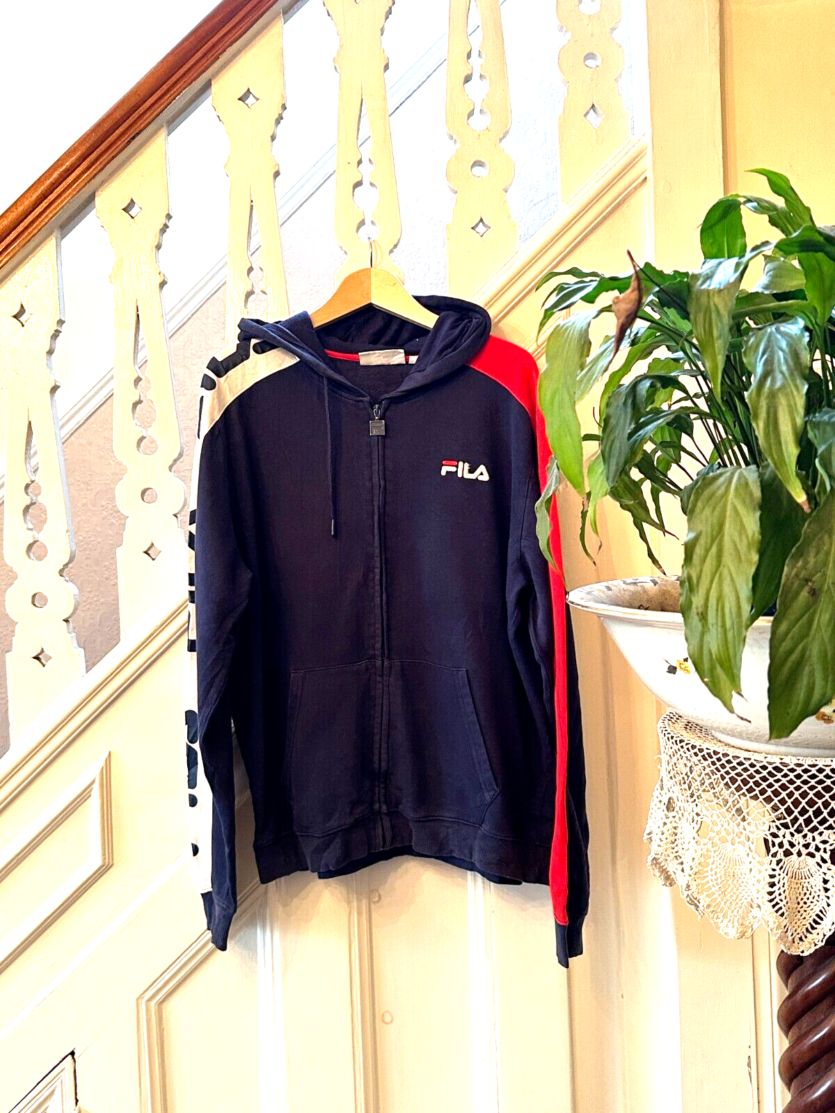 FILA felpa uomo con cappuccio XL zip cardigan cotone cappuccio maglione vintage anni 90