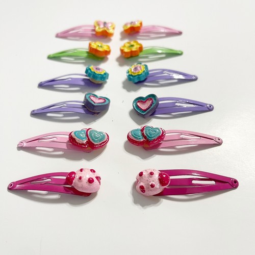 Vintage 90s Metal Snap Barrettes Lot of 12 Matching Set Hair Clips Colorful - Picture 9 of 24