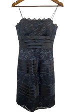 S.L. Fashions Dress size 8 Dark Blue Pleated Lace Spaghetti Strap Built-in Bra