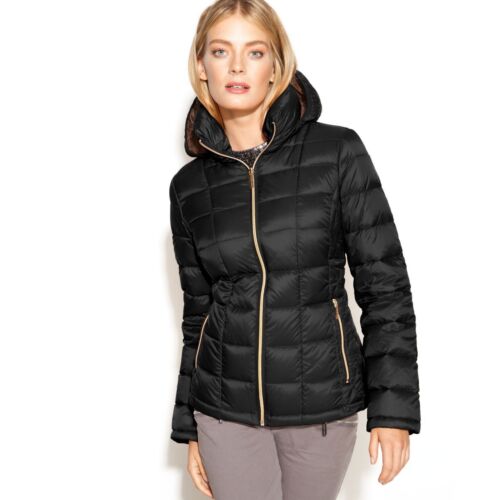 $190 MICHAEL KORS Quilted Packable Hooded Down Puffer Jacket Coat S Black  767336624064 | eBay