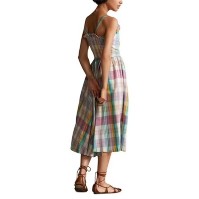 chinese dress ladies Lauren Ralph Lauren Womens Madras Plaid Cotton Midi Dress Pink 14 at Amazon  Women's Clothing store