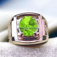 Peridot Oval Cut Gemstone With 925 Sterling Silver Ring For Men's #A481