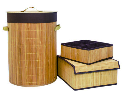Bamboo Laundry Hamper Bamboo Clothes Bin Natural Storage Basket Organizer Set