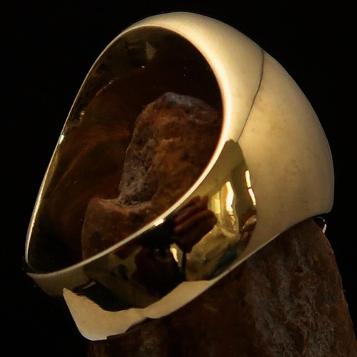 OVAL MENS BRASS BIKER RING MODERN CHRISTIAN CROSS CREST SYMBOL GREEN SIZE 8.5 - Picture 4 of 7