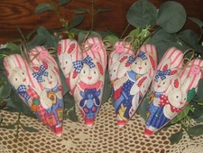Country Decor 4 Rabbit Hearts Tree Ornaments Handmade Bowl Fillers Easter Wreath
