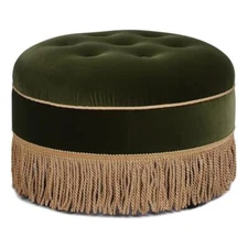 Yolanda 24" Round Upholstered Accent Ottoman Olive Green Performance Velvet