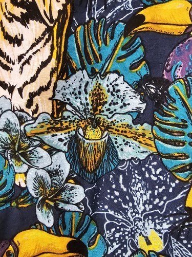 Men's Tropical Tiger Hawaiian Shirt Sz L Toucan Orchid Frangipani Bird Slim Fit - Picture 7 of 10
