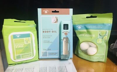 Bolero Beverly Hills Cucumber Aloe Facial Wipes, Bath Bombs & Coconut Body Oil.