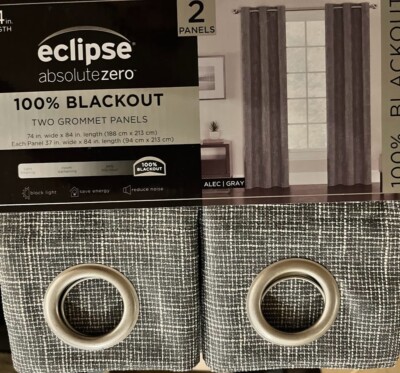 ECLIPSE ABSOLUTEZERO 100% BLACKOUT TWO GROMMET PANELS 74''X84/2 PANELS/GREY/NEW