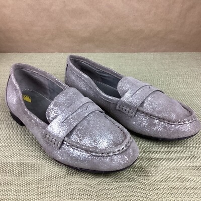 Volatile Penny Loafers Metallic Taupe Leather Slip On Shoes Women s Sz 10M EUC