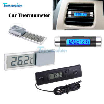 LED Digital LCD Display Auto Car Thermometer Temperature/Time Clock Thermometer