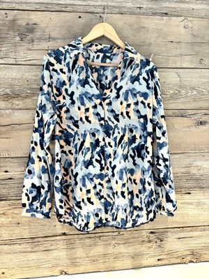 SHEIN V-neck Button-Down Blue Abstract Print Women's Top Large