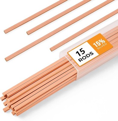 15Pcs Brazing Rods AWS Bcup-5 15% Silver Solder Phos Copper Brazing Alloy Flat W