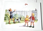 Greeting Card Blank Card Fun with Dick and Jane Cute Kids Airplane Puppy Fence