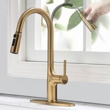 Brushed Gold Kitchen Faucet, Single Handle Gold Kitchen Sink Faucet with Pull...