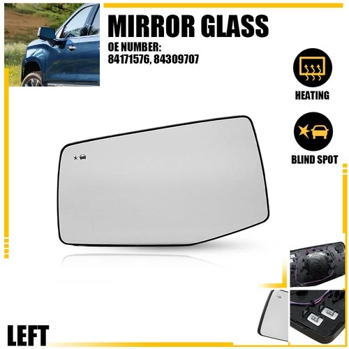 Heated Mirror Glass Left w/Blind Clear for Spot 2019-2024 CHEVY SIERRA GMC 1500