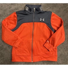 Under Armour Boys Orange Gray Full Zip Fleece Track Jacket Youth Large 1239282