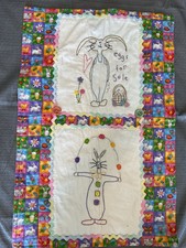 Decorative wall quilt Easter Bunny Colorful hand embroidered embellishments
