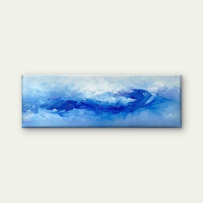 Panoramic Abstract Blue Brush Strokes  Canvas Print Wall Art Home Decor