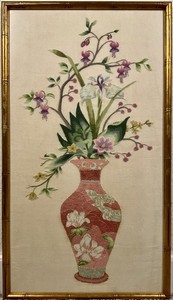 Vintage Framed Elsa Williams LeClair Crewel Embroidery "Magnolia Floral Vase"