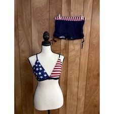 American Flag Bikini Set Stars Stripes Patriotic Two Piece Swimsuit Shorts Large