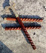 Handcrafted Wooden Walking Stick Brass Handle 3 Piece Foldable Spiral Wood Cane.