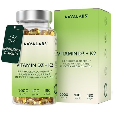 Vitamin D3 K2 hochdosiert mit nativem Olivenöl - 180 stück (1er Pack)