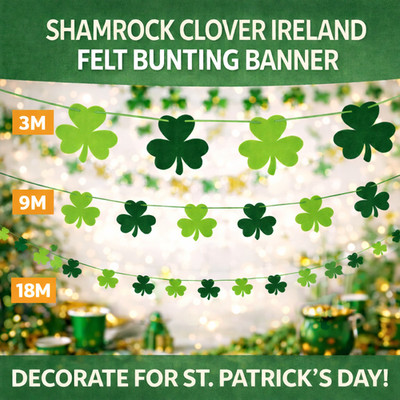 ST PATRICKS DAY DEKORATION KLEEBLATT KLEE IRLAND FILZ FAHNE BANNER 3M 9M 18M