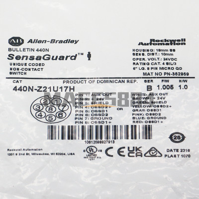 NEW Allen-Bradley 440N-Z21U17H Unique Coded Non-Contact Switch Sens. Dist 10mm