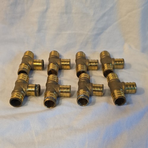 Lot of 8 Brass Tee Pipe Fittings, 1/2 in, SharkBite Compatible PEX NSF