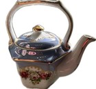 F Blue Teapot Roses With Gold Trim 5"  No Chips — photo 1