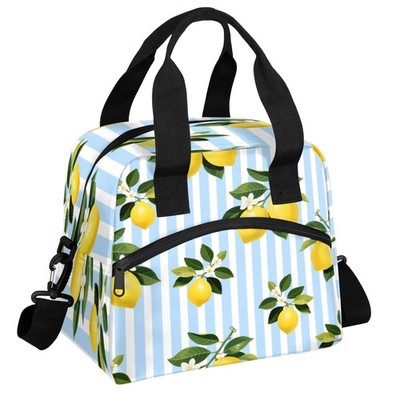 Lemon Stripes Insulated Lunch Bag Large Leakproof Cooler Tote for Work Picnic