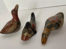 Mexican folkart Tonala style pottery figures ducks fish set 3 vintage