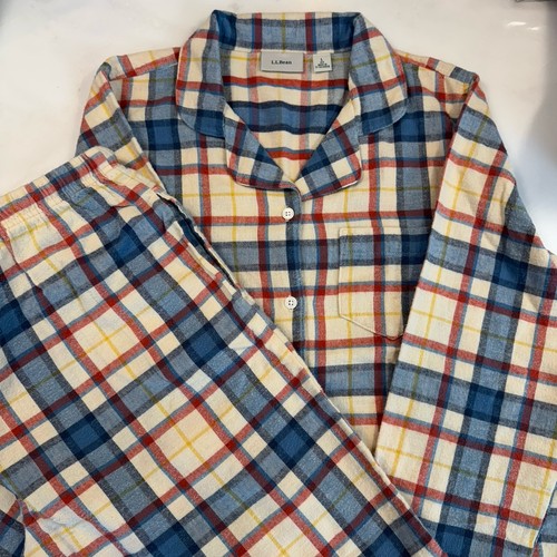 LL Bean Women's Scotch Plaid Flannel Pajama Set Freeport Cream Size Large - Picture 1 of 9
