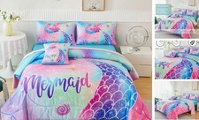 Mermaid Twin Girls Bedding Set, Colorful Twin 6-Piece Colorful Mermaid