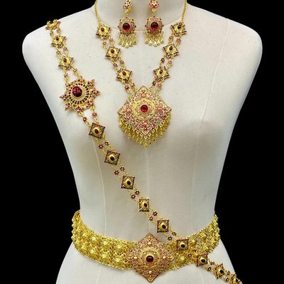 1 SET Thai Gold RED Jewelry Dance Show Celemony Party Festival Accessory NEW ARR