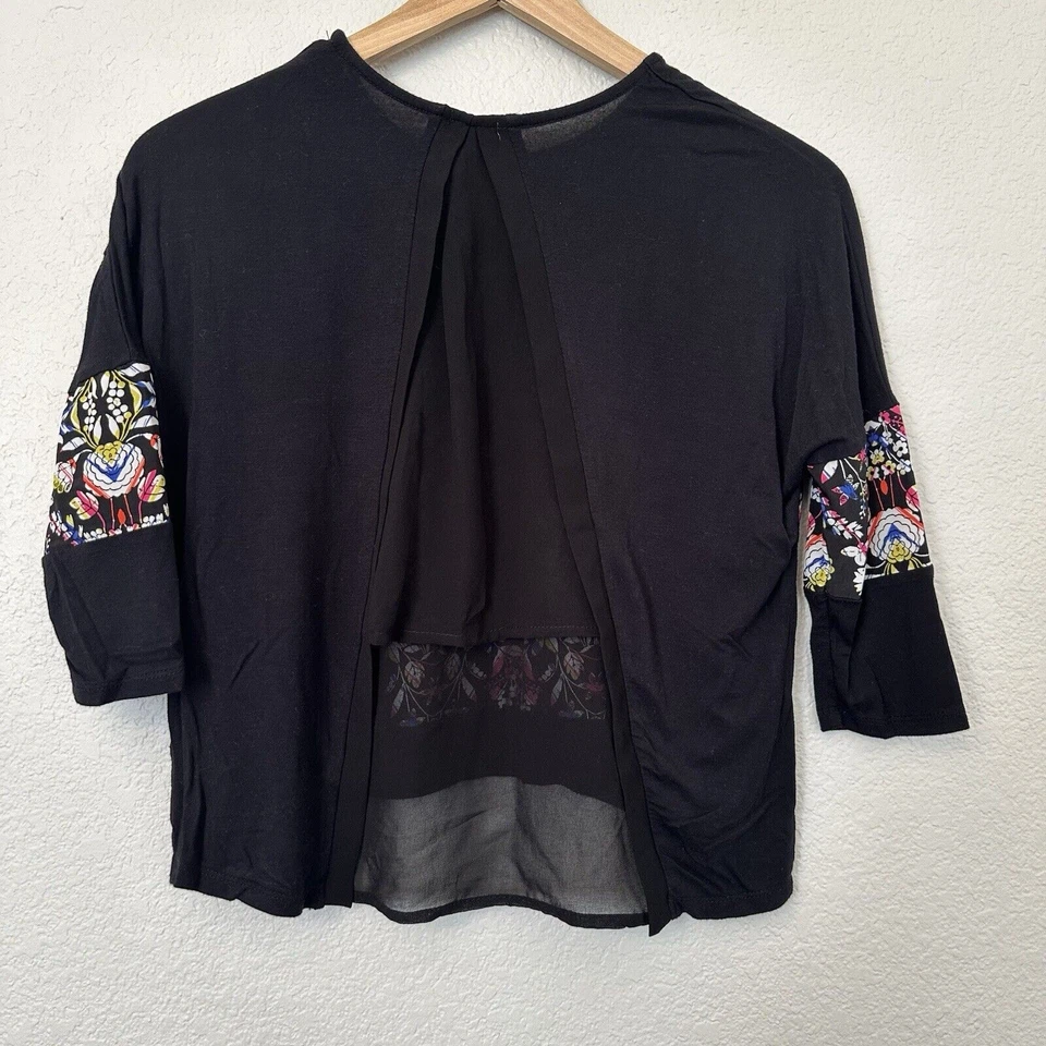 Anthropologie Ella Moss 女孩上衣 12 码黑色透明花卉衬衫二手状况完好 — 第 2/4 张图片