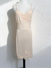 Vintage Peach Satin Lace Slip Dress Nightgown Coquette Lingerie M