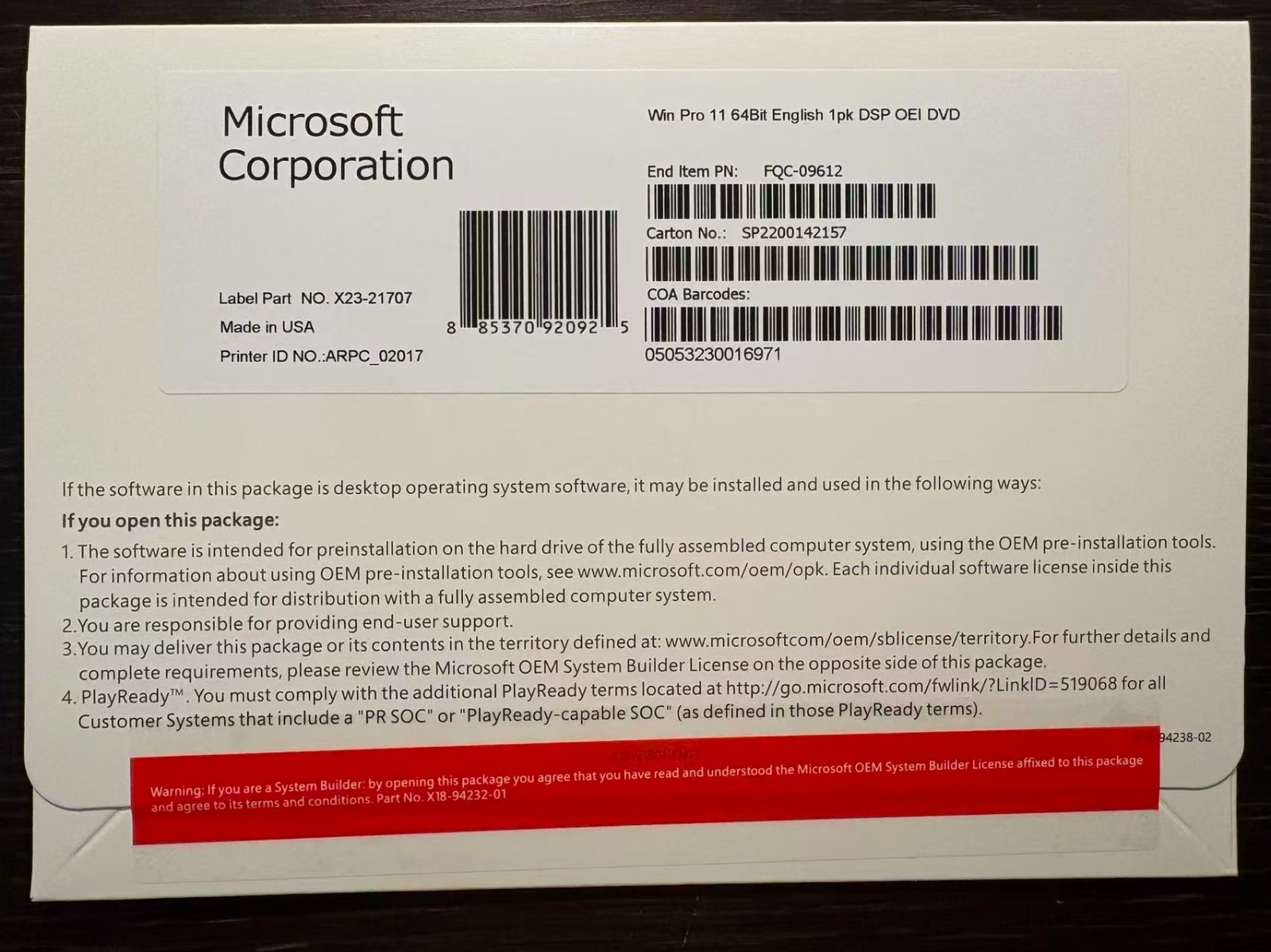Microsoft Windows 11 pro 64 bit DVD+KEY