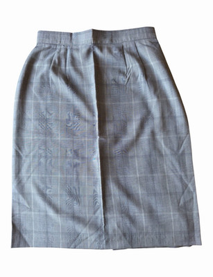ELLEN FIGG Gray Plaid Tweed Straight Pencil Skirt Button Knee Length Size 10